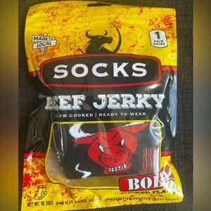 Beef Jerky Funny Men's Black and Red Novelty Crew Socks Great Gift One Size NEW